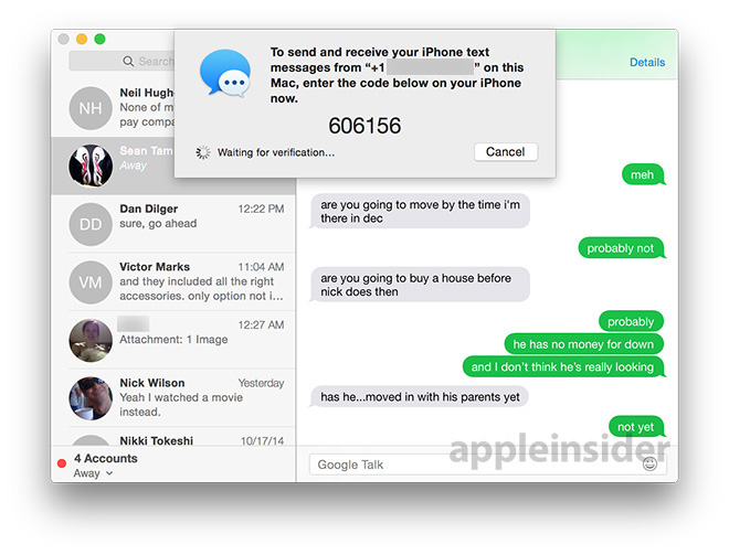 where to find 6 digit code for text message forwarding mac